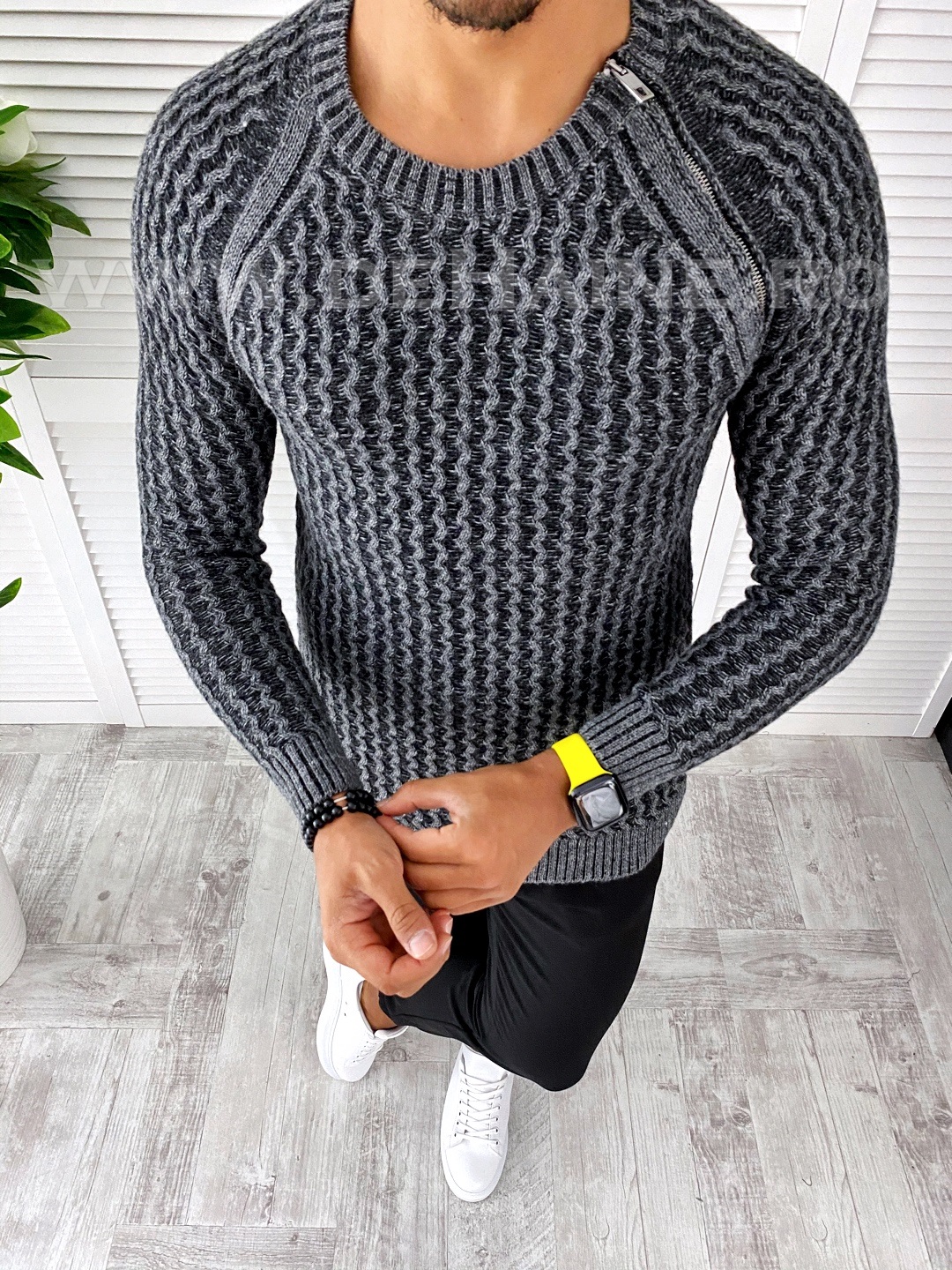 Pulover barbati gros slim fit gri t3711 i2-1